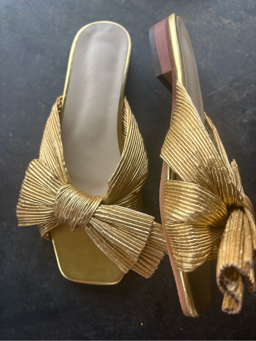 Gold Bow Slide Sandals - Women's Metallic Knot Slides